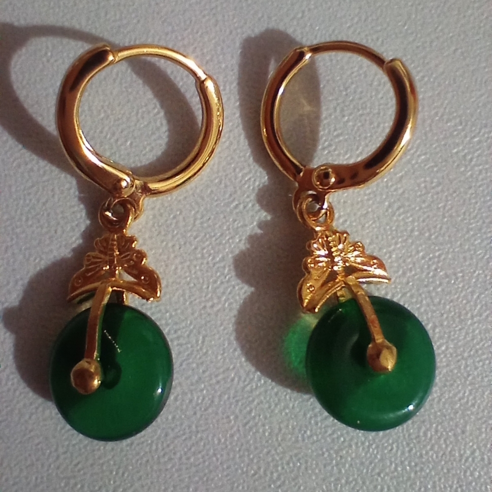 Never worn Jade hoop earrings